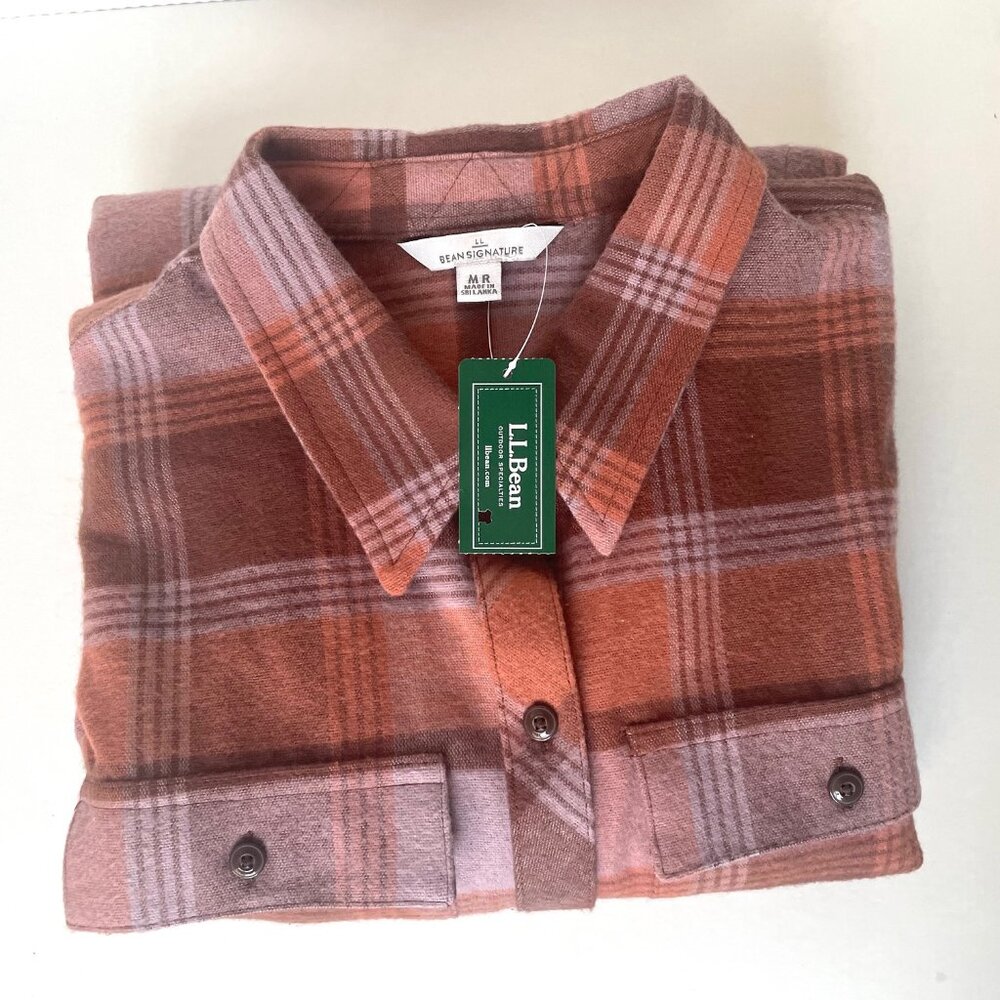 LL Bean Women’s Signature Chamois Tunic Shirt Medium Antique Lilac Plaid - Picture 6 of 7